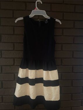Aqua Black and White Striped Peplum Dress